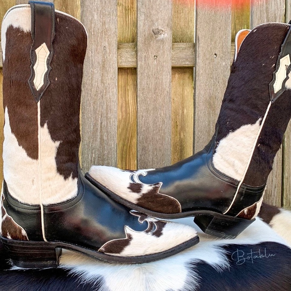 LUCCHESE Rare Cowhide Pony Calf Hair On Hide Cowgirl Cowboy Western Boots, 7 - Picture 9 of 12